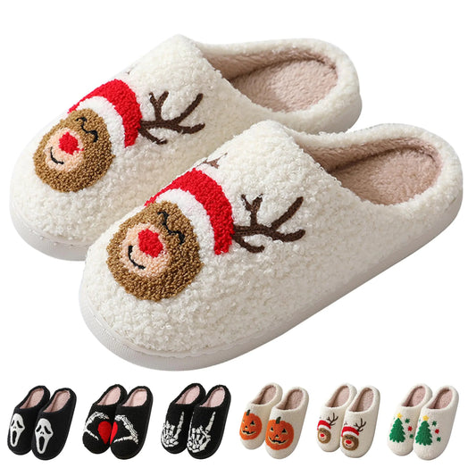 Halloween Slippers for Women Men Soft Plush Fuzzy Winter holiday slippers