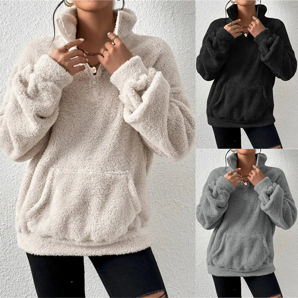 Velvet Stand Collar Sweater for Autumn and Winter